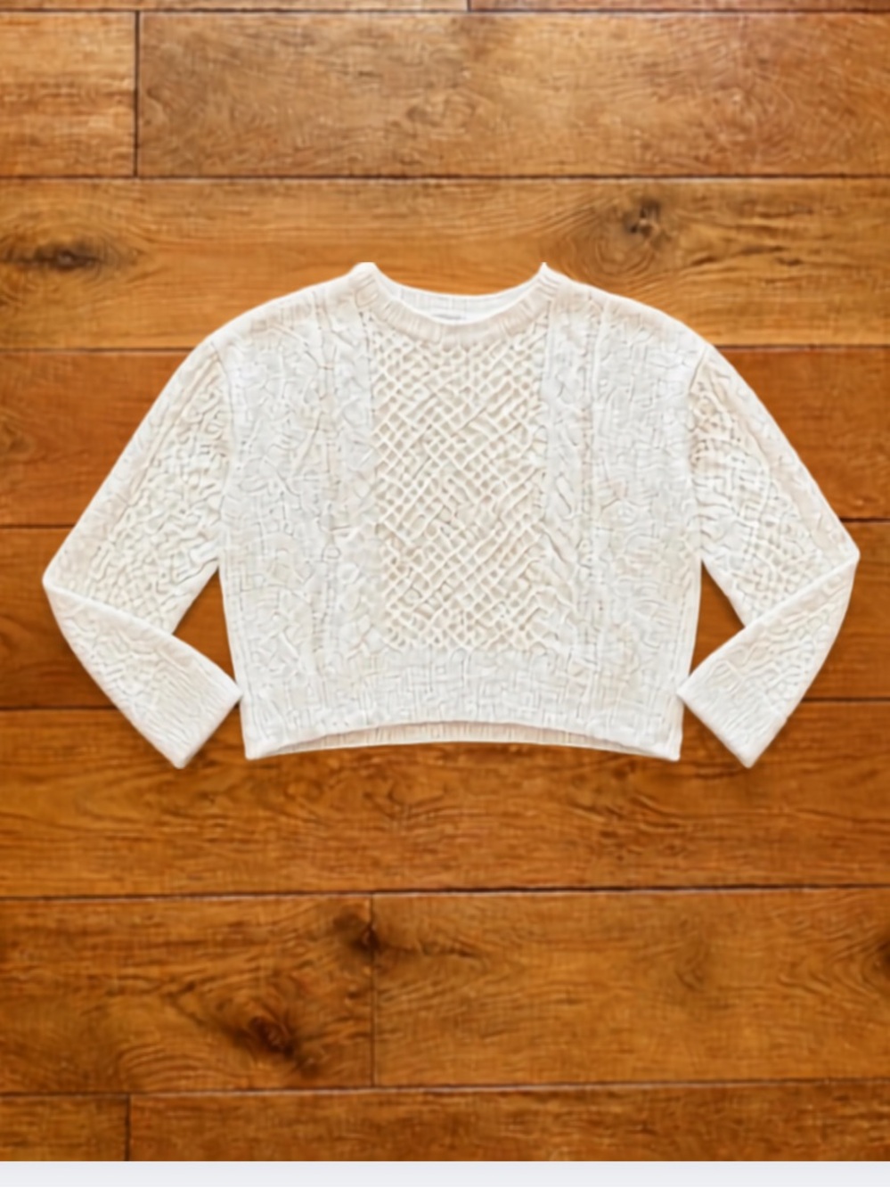 Francesca's Ivory Cable Knit Cropped Sweater L